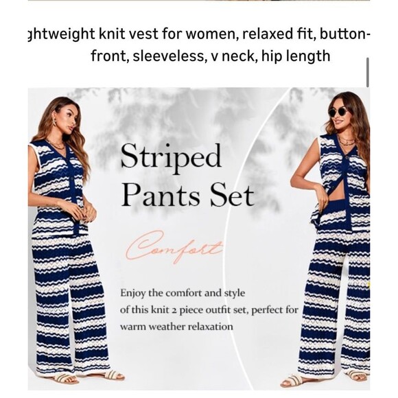 NWT Women’s  2 piece Crochet Pants+Top size L Stylish Comfy and Chic Loungewear - Picture 7 of 12